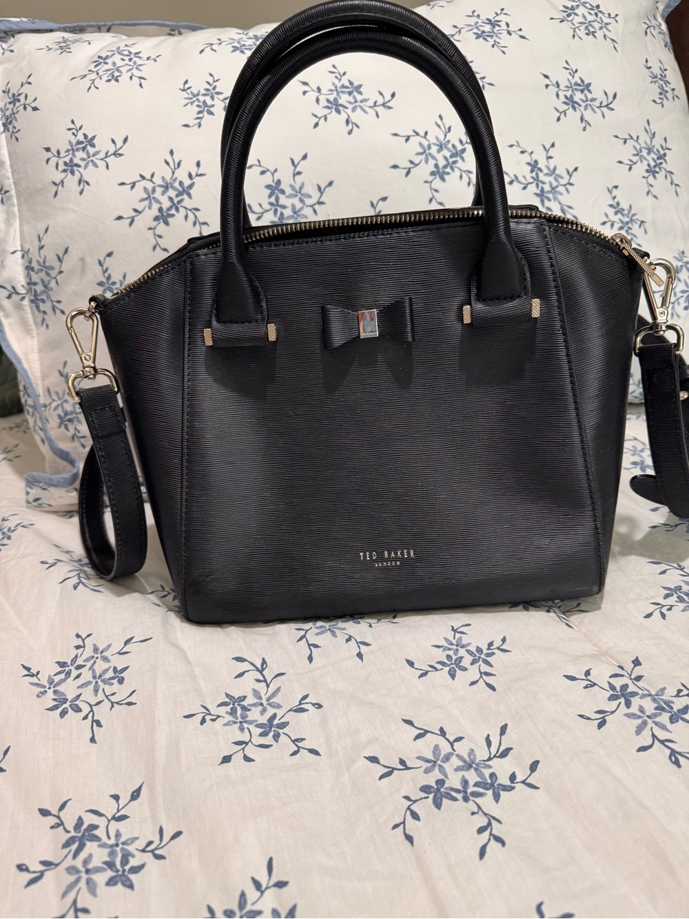 Ted Baker Black Leather Bow-Accent Satchel
